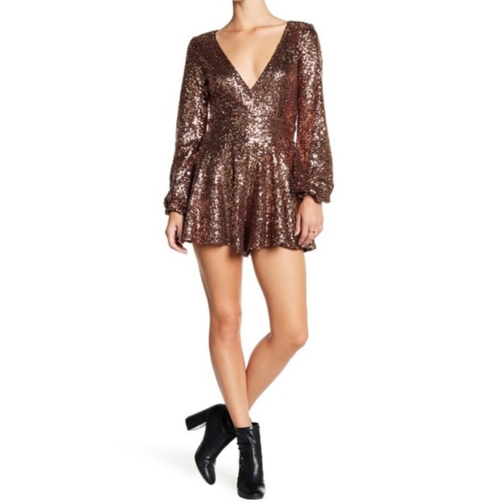 LINE + DOT bronze playsuit sequins romper long sleeve